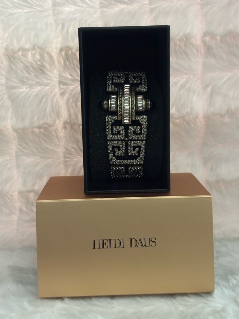 Heidi Daus Black and Silver Crystal Greek Key Bracelet